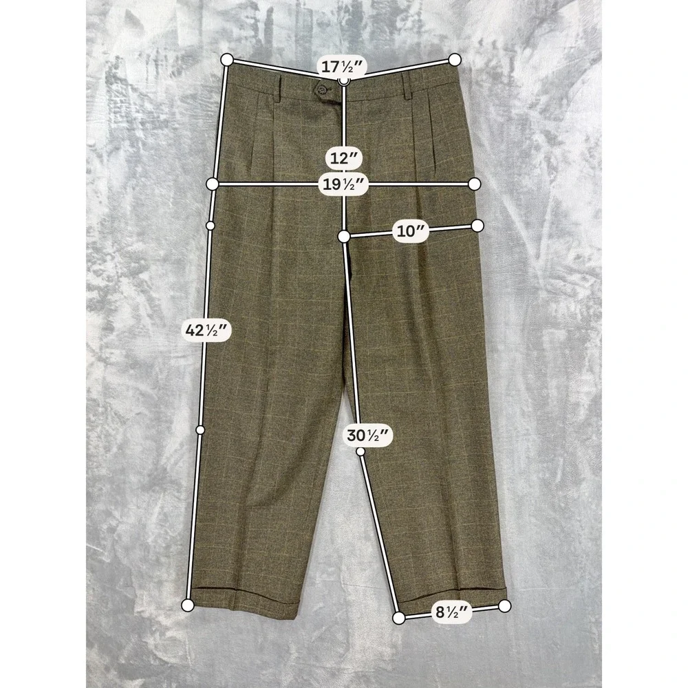 Joseph Abboud Pleated Trousers Men's 34x30 Olive Brown Glen Plaid Dress Pants
